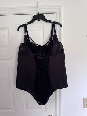 Black Velvet Leopard One-Piece Bodysuit by Torrid Curve